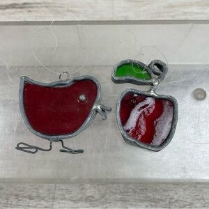 Stained Glass Christmas Ornaments Apple & Bird Chick Red